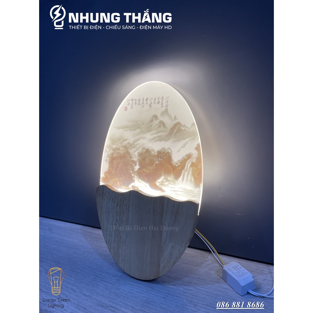 Đèn Tường Led Decor Trang Trí Hình Bầu Dục DT-104 - 3 Chế Độ Ánh Sáng - Thân Đèn Làm Từ Gỗ Bền Đẹp