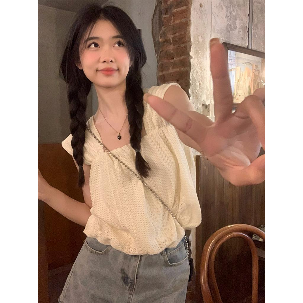 63343 Áo Vest Cổ Vuông Móc Ren Phong Cách Mới