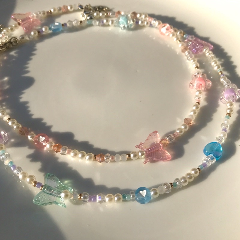 Handmade - Vòng cổ hạt cườm charm mix màu pastel