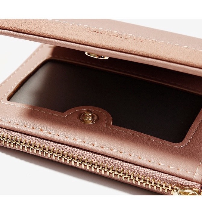 Ví nữ đựng tiền nhiều ngăn 575  khóa bấm chất da retro phong cách thanh lịch