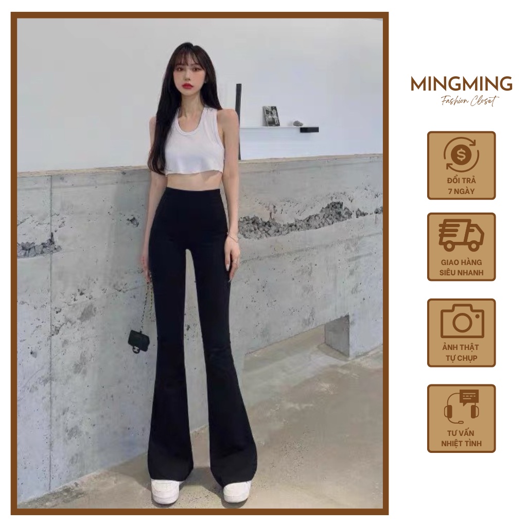 Quần ống loe ôm body basic Mingming màu đen
