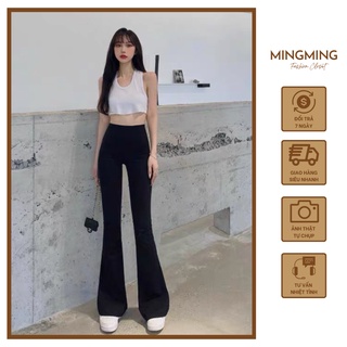 Quần ống loe ôm body basic Mingming màu đen
