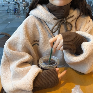 Áo hoodie giả hai lớp cổ lọ dáng rộng thời trang