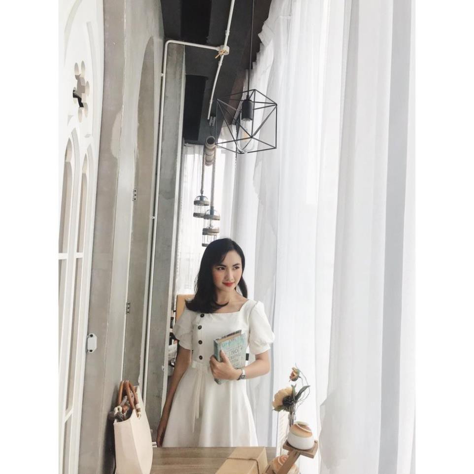 [FREE SHIP - GIÁ XẢ LỖ] Váy trắng khuy gỗ lệch