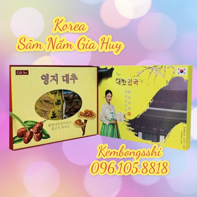 [SET QUÀ BIẾU] Hộp Quà Tặng Nấm Linh Chi, Táo Đỏ HÀN QUỐC [Hộp 1 kg táo + 0.5 kg nấm linh chi]
