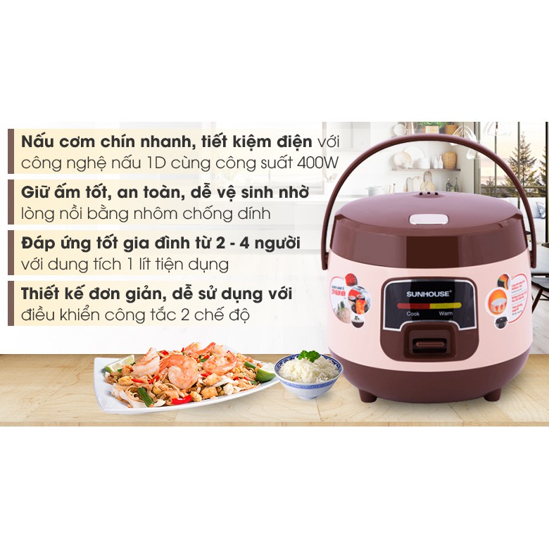 Nồi cơm nắp gài Sunhouse 1 lít SHD8208C