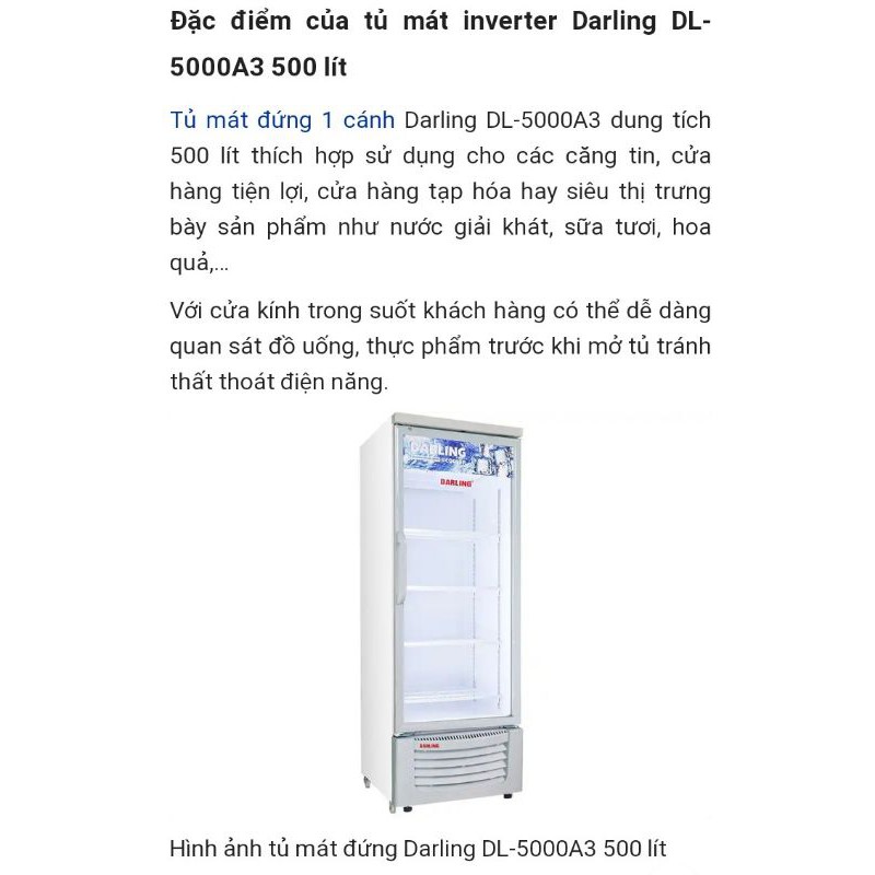 Tủ mát Darling Inverter 500 lít DL-5000A3 + Tặng kèm cặp da xịn trị giá 200.000đ