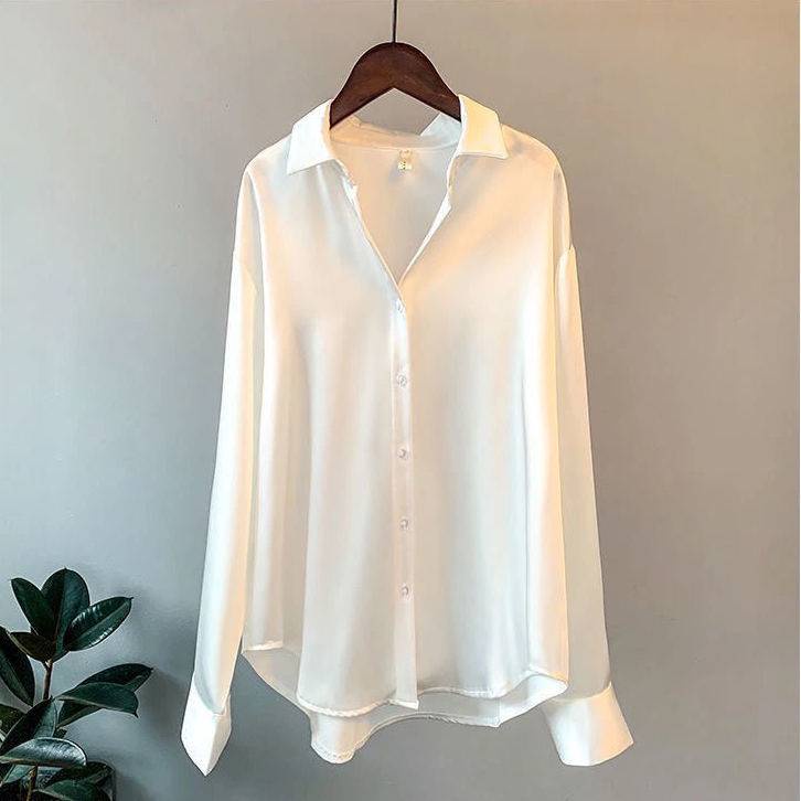 Áo sơ mi satin tay dài phong cách hong kong cổ điển thời trang xuân thu mới dành cho nữ