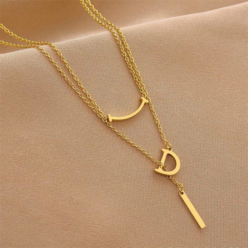 Vòng cổ Hai Lớp Bằng Thép Titan Mặt Hình Vương Miện Đính Đá Pha Lê Thời Trang Cho Nữ