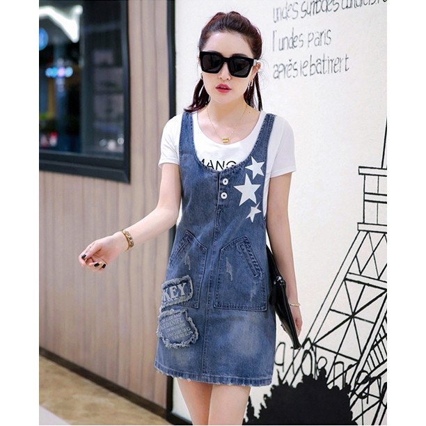 Yếm Jean Nữ In Họa Tiết Ngôi Sao Đáng Yêu Duyên Dáng,Đầm Jean Xinh Xắn[MÃ VENE12345,HÀNG THIẾT KẾ CHUẨN SHOP]