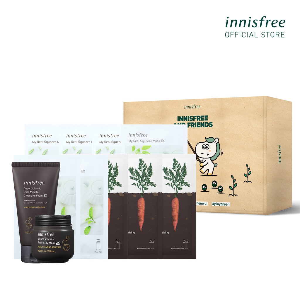 [Mã FMCGMALL -8% đơn 250K] Bộ sản phẩm chăm sóc da và se khít lỗ chân lông innisfree Volcanic Pore Clay Mask Set