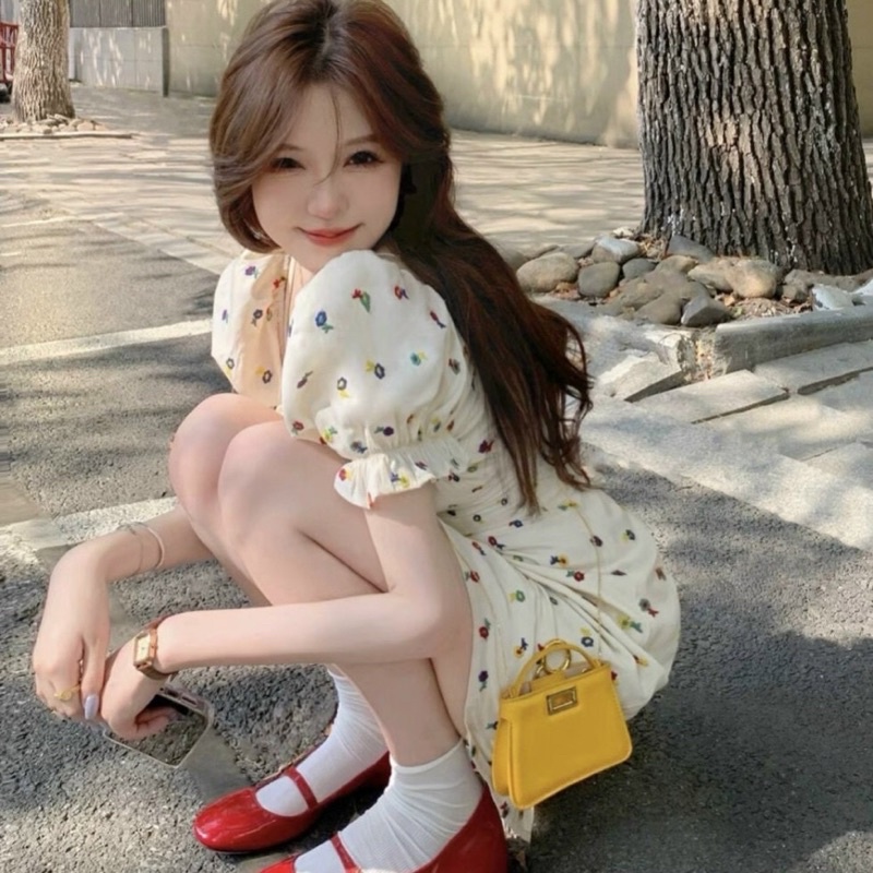 Đầm Hoa Cô Vuông Tay Bo Bèo🦋FREESHIP🦋 Váy Hoa Nhí Siêu Xinh