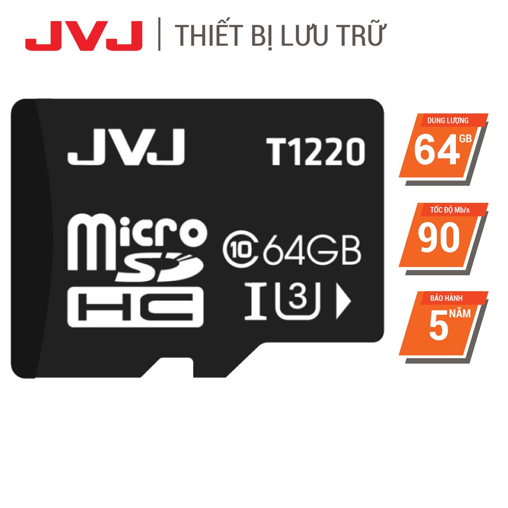 Thẻ nhớ 64Gb  JVJ Class 10, U3 - Dùng cho tất cả các dòng thiết bị hỗ trợ thẻ nhớ micro, camera giám sát-Bảo hành 5 năm