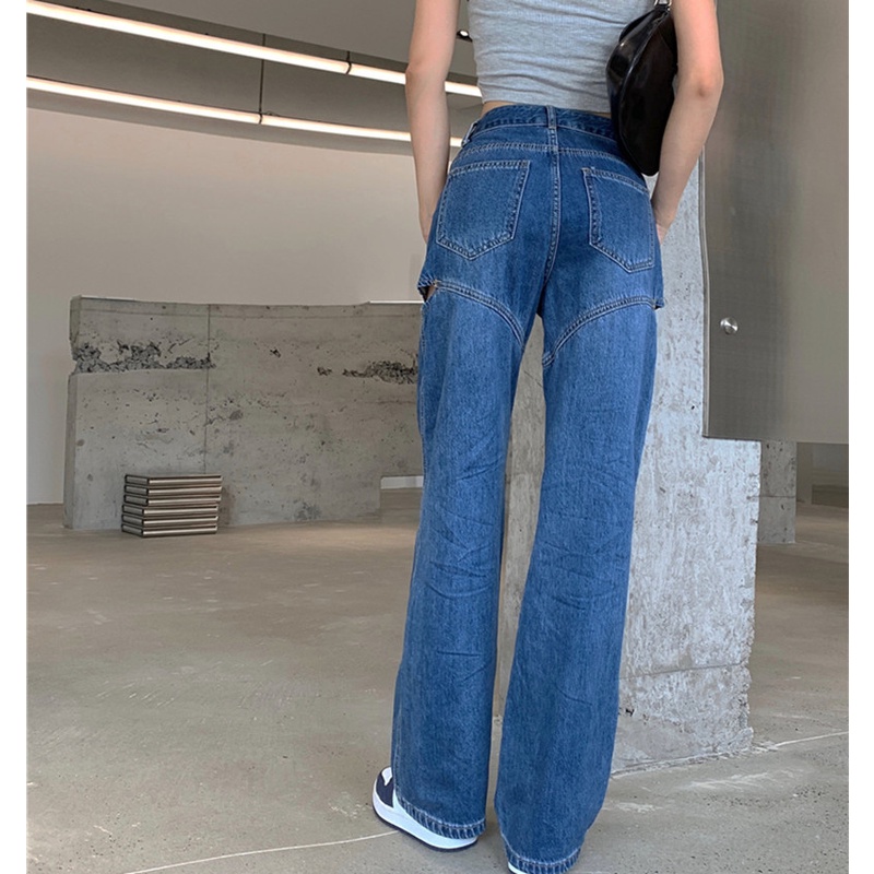 Quần Denim Nữ Lưng Cao Rách Gối Thời Trang