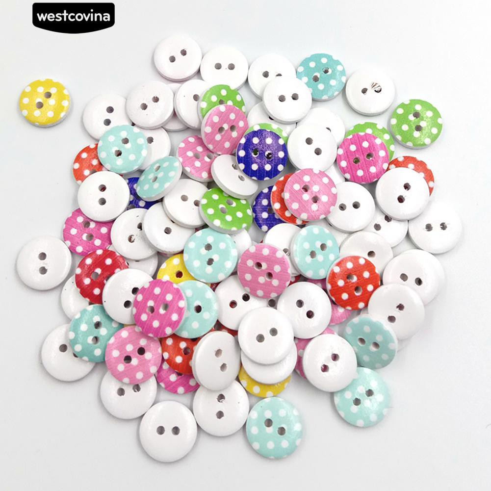 Set 90 nút 2 lỗ hình tròn chấm bi dễ thương tự làm may vá thủ công