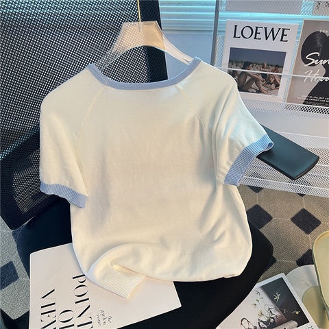 Áo Sweater Tay Ngắn Dáng Rộng Thời Trang Mùa Hè Hàn Quốc Màu Sắc Độc Đáo