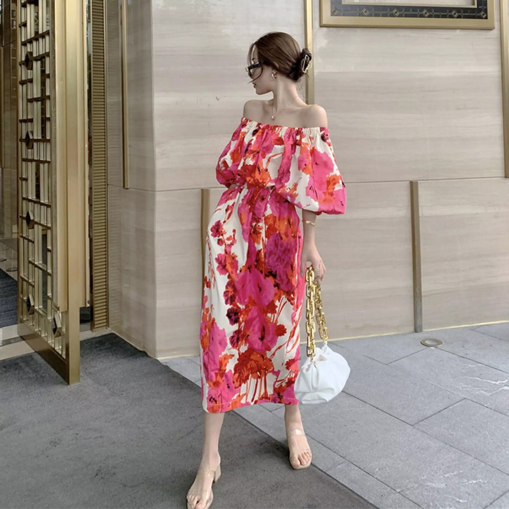 IELGY Quần áo nữ in tất cả các trận đấu bên bờ biển áo ngắn tay đi biển kiểu Pháp vai giản dị