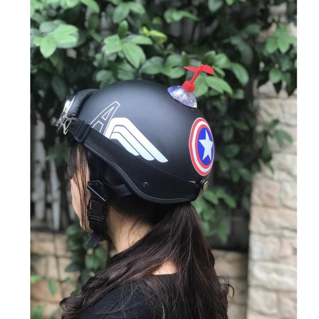 Mũ Bảo Hiểm Nửa Đầu 1/2 Nhiều Tem Kèm Kính Phi Công Siêu HOT - Hàng Cao Cấp-Nón Bảo Hiểm 1/2 Có Kính Tuỳ Chọn