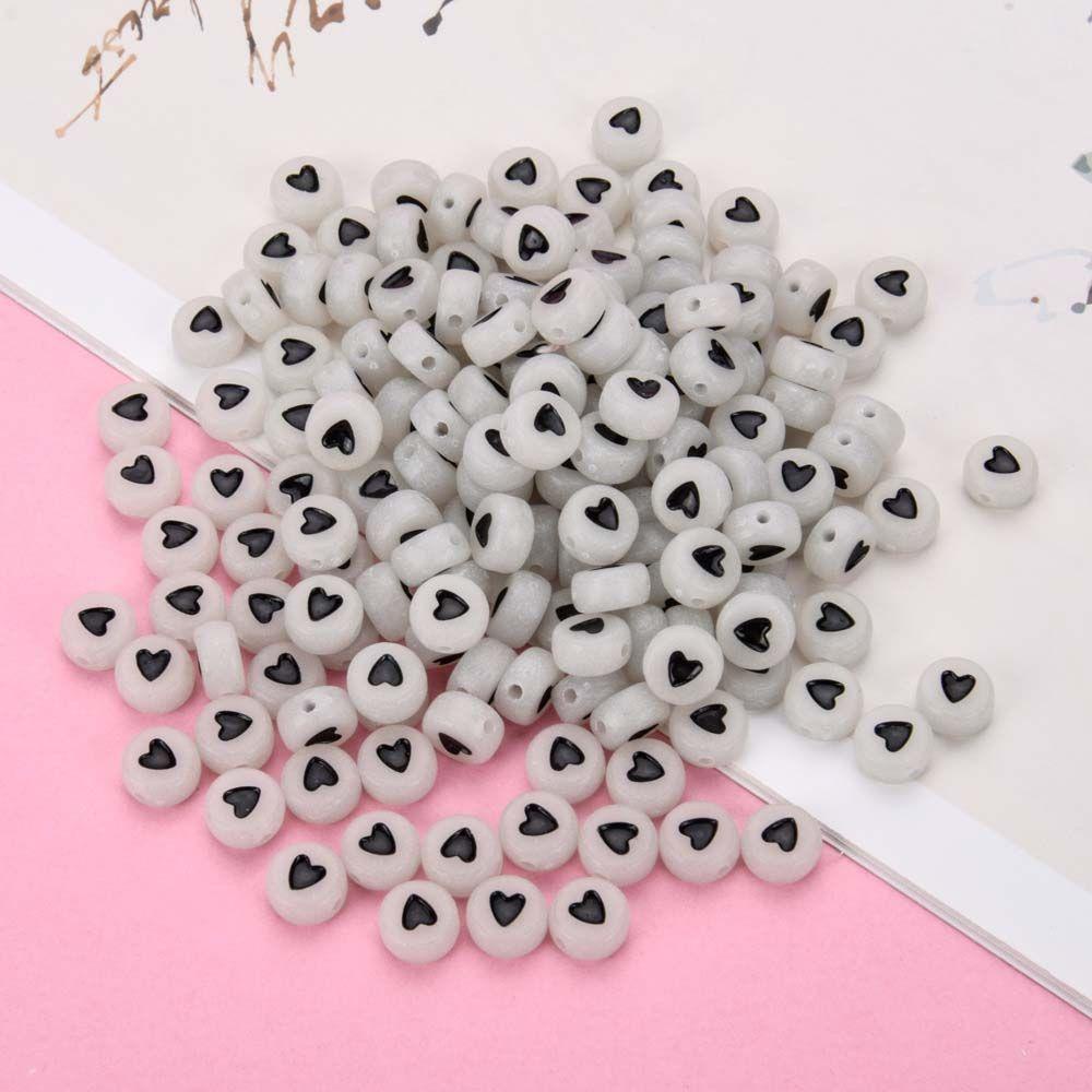 QQMALL Hạt Acrylic Màu Đen Xỏ Lỗ Hình Trái Tim Dùng Để Làm Trang Sức DIY