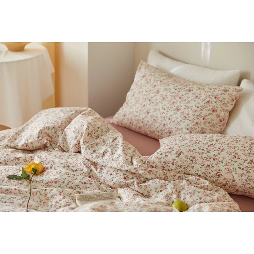 Chăn Ga Gối Cotton Living "Hồng Leo Trắng" 4 món