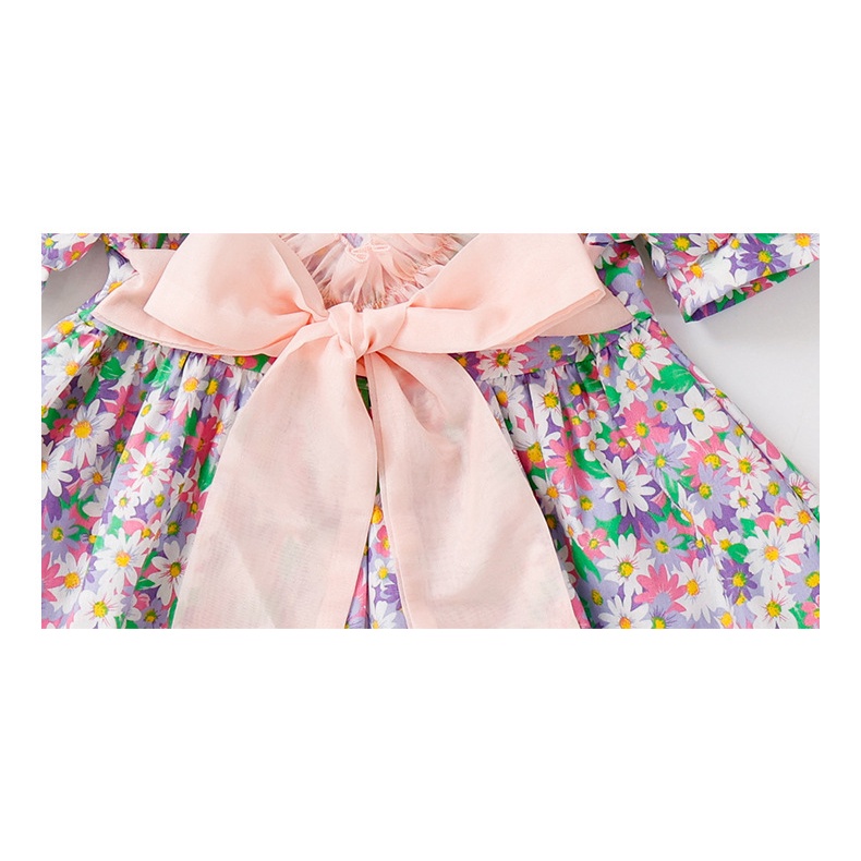 Đầm Công Chúa Mùa Hè Tay Phồng Hở Lưng In Họa Tiết Hoa Phong Cách Hàn Quốc Cho Bé Gái 1-6 Tuổi