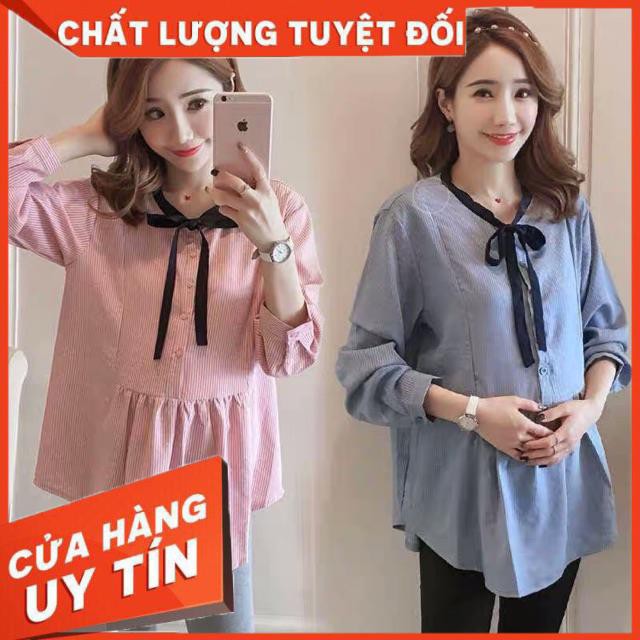 hot!!! Áo sơ mi bầu buộc nơ cổ chất mát đẹp giá sỉ