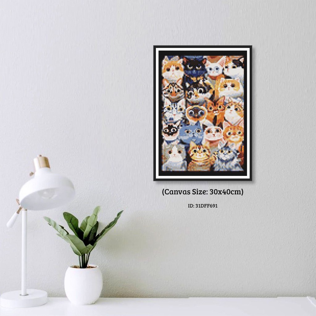 Bộ tranh đính đá 5D tự làm 30X40cm hình mèo con xinh xắn