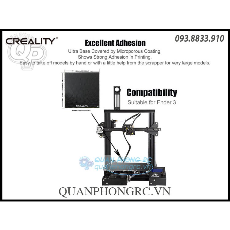 Lót Bàn Nhiệt Thủy Tinh CREALITY Silicon Carbon Tempered Glass Plate 235*235mm