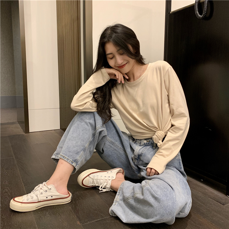 NRVP Áo thun mỏng màu trơn tay dài thời trang cho nữ đơn giản