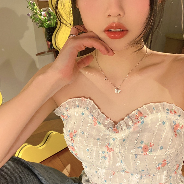 Vòng cổ Thép Titan Mạ Bạc 925 Mặt Hình Bướm Đính Đá Zircon Lấp Lánh Thời Trang Cho Nữ