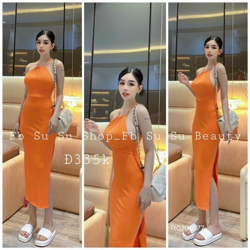 ĐẦM BODY DÀI XẺ TÀ CỔ YẾM ĐAN DÂY SAU LƯNG