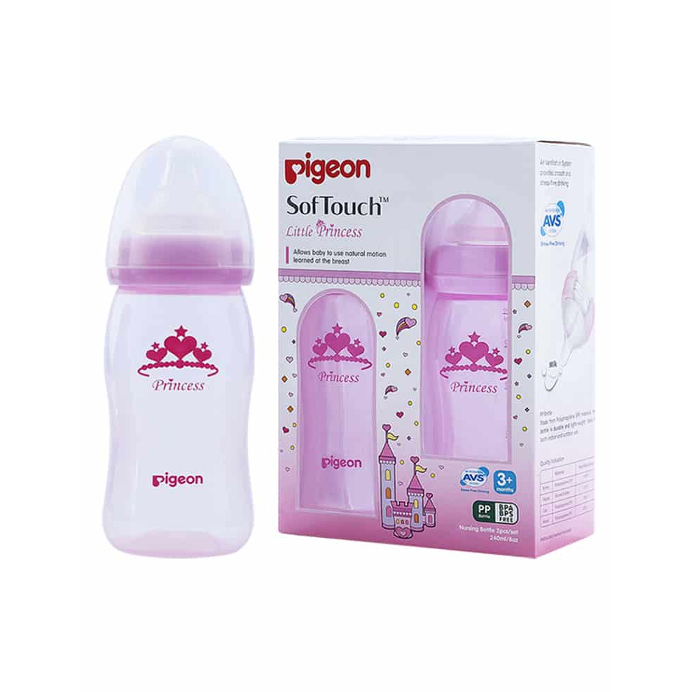 Bộ đôi bình sữa cổ rộng PP Plus Công chúa Pigeon 240ml