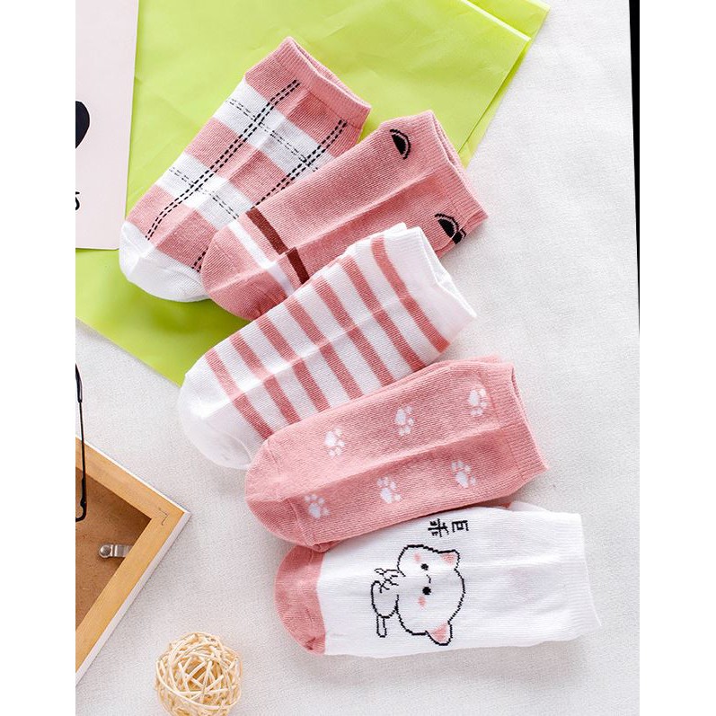 Set 10 Đôi Tất Vớ Nữ Ngắn Cổ Pink Như Hình
