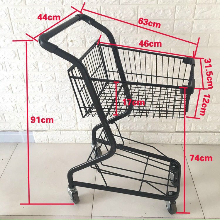 Xe đẩy siêu thị 2 tầng mầu đen