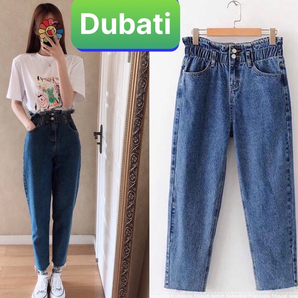 QUẦN JEAN BAGGY NỮ CHẤT BÒ XANH LƯNG THUN CẠP CHUN 2 CÚC LƯNG CAO NÂNG MÔNG HOT MÙA HÈ - DB-336 - DUBATI FASHION