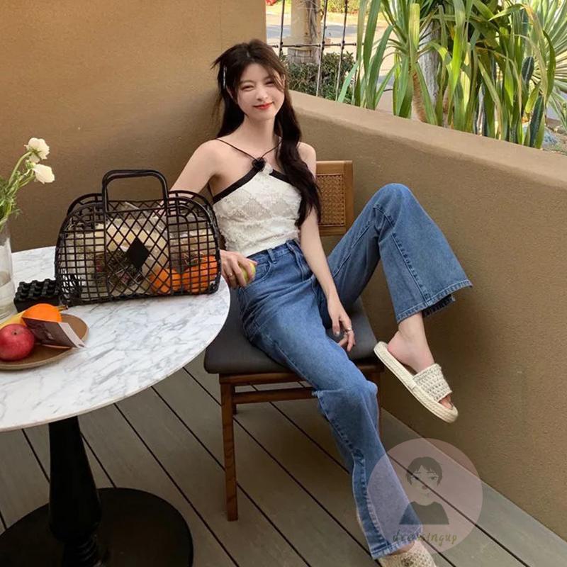 DRE-Women´s Summer Tank Tops,Camellia Embellishment Halter Sleeveless Asymmetric Slim Fit Tank Tops