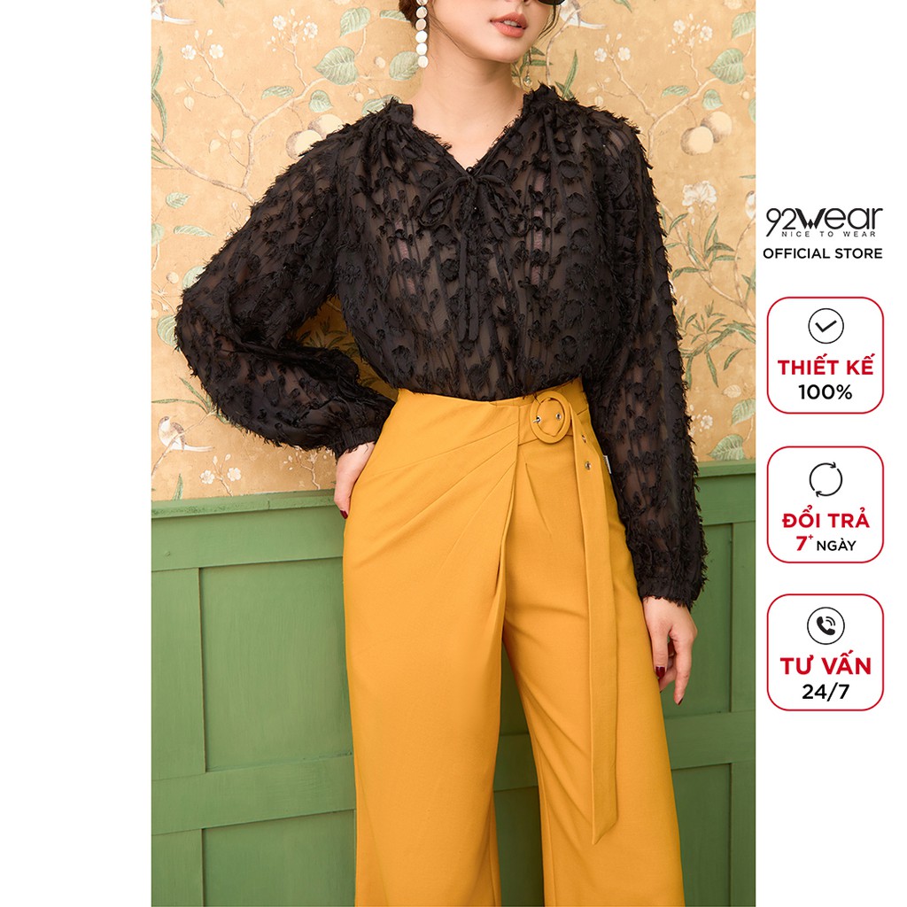 Áo sơ mi voan nữ 92WEAR thiết kế tay raglan phù hợp công sở ASC0107