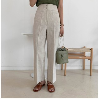 Quần ống suông lưng cao thanh lịch màu Beige