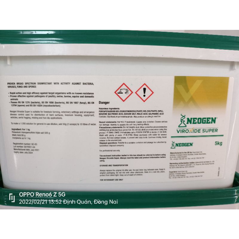 Sát Trùng Chuồng Trại NEOGEN VIROXIDE SUPER xô 5KG chống lại ASF, Covid 19,...tiết kiệm, an toàn cho người sử dụng.