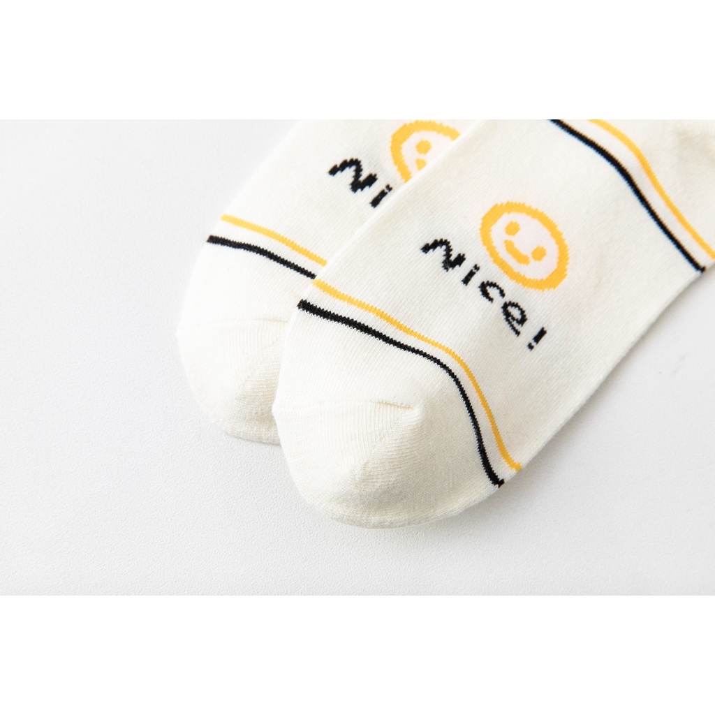 Tất cotton WAFNHA KAFU D377 cổ cao họa tiết hoạt hình mặt cười dễ thương