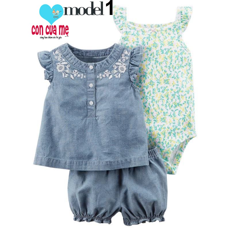 Set 3 món áo chữ A + quần short + bodysuit Carter bé gái xuất xịn sz 6-24 tháng