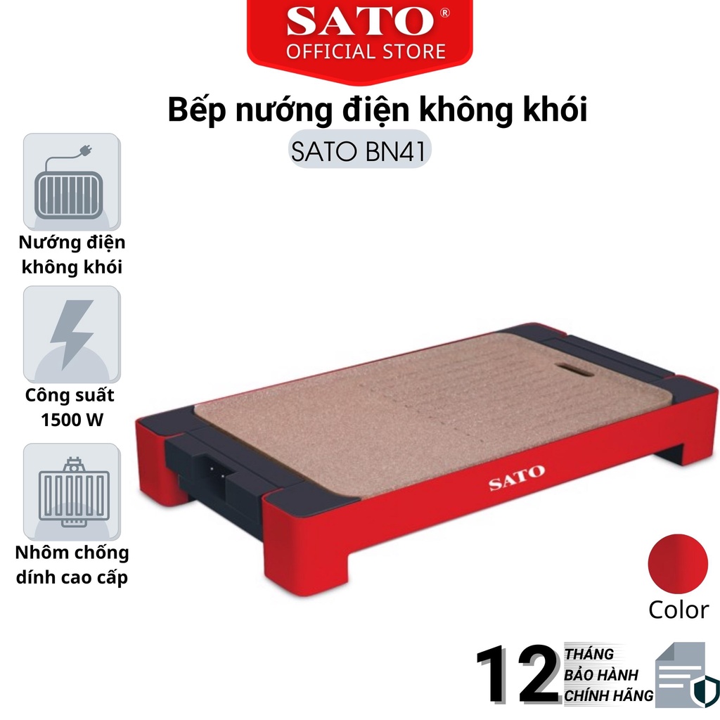 Bếp nướng điện không khói Sato BN41, công suất 1500w - bảo hành chính hãng 36 tháng