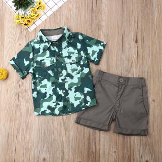 Set áo thun ngắn tay + Quần short rằn ri cho bé trai