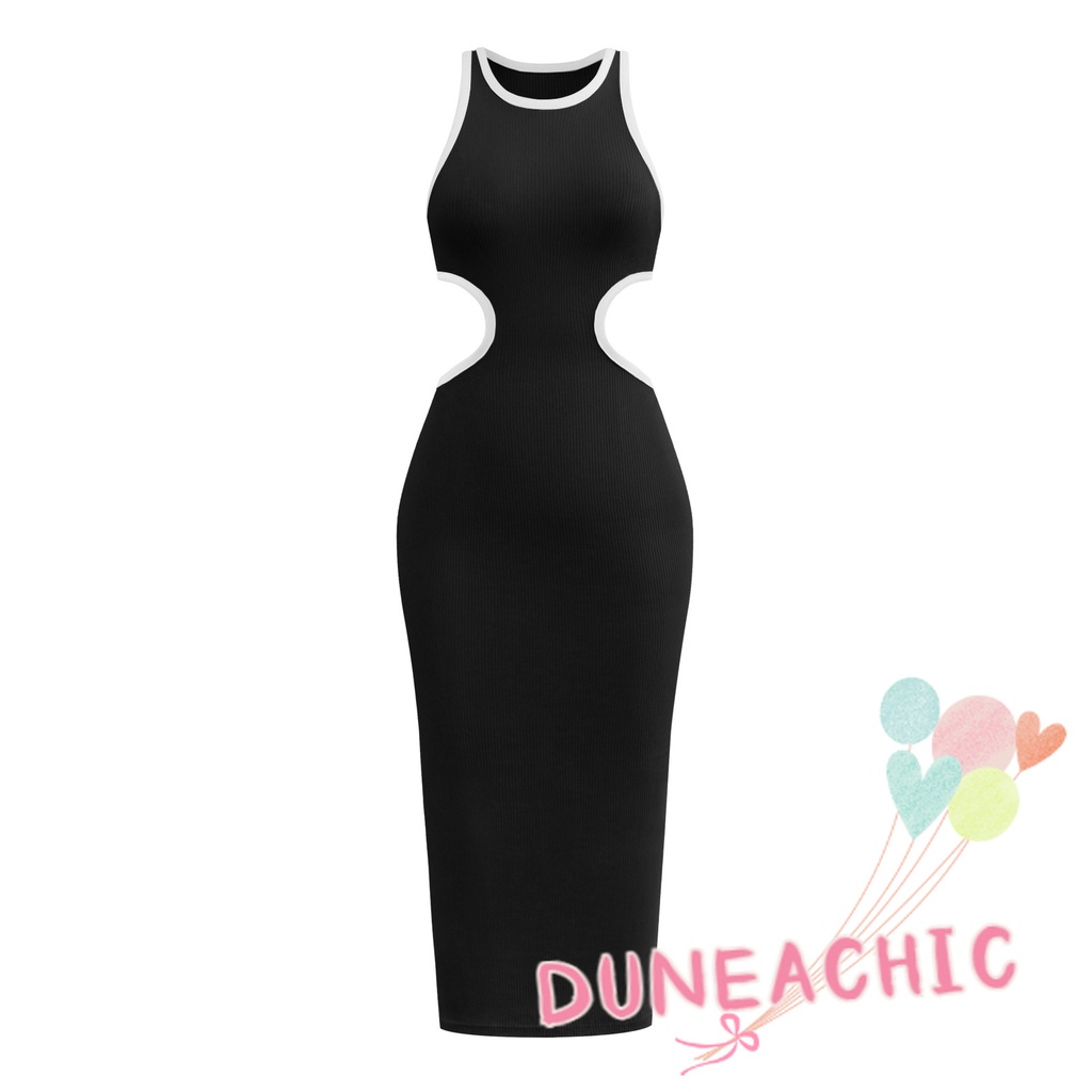 DUNEA Đầm Đua Xe Hở Lưng Cổ Tròn Gợi Cảm Cho Nữ