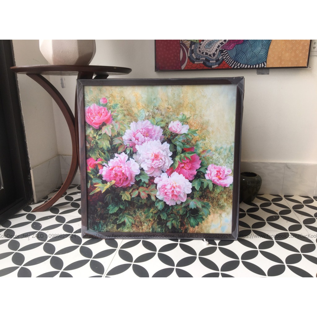 Hoa Mẫu Đơn 50x50 cm, tranh in vải Canvas chất lượng cao, đầy đủ khung và phụ kiện treo tranh