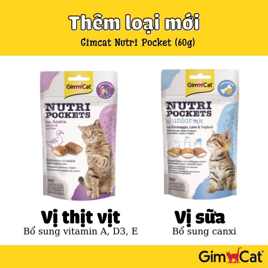 [Ảnh thật] Bánh Quy Giòn Có Nhân GimCat cho mèo – Gim Cat Nutri Pockets 60g&amp;150g