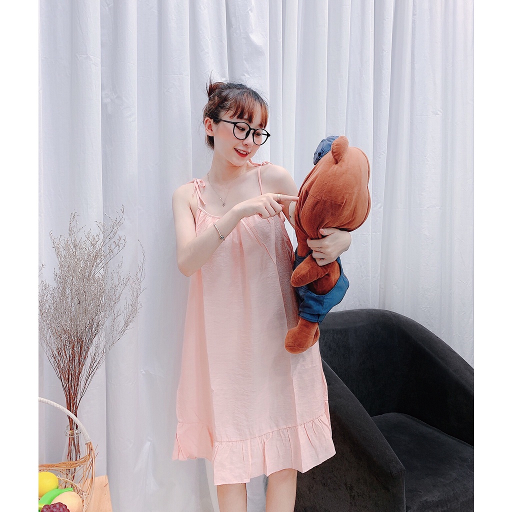 [Mã 44FASHIONSALE1 giảm 10K đơn 50K] Váy ngủ 2 dây sợi tơ tằm mềm nhẹ mát đầm ngủ mặc ở nhà dễ thương [VN07]