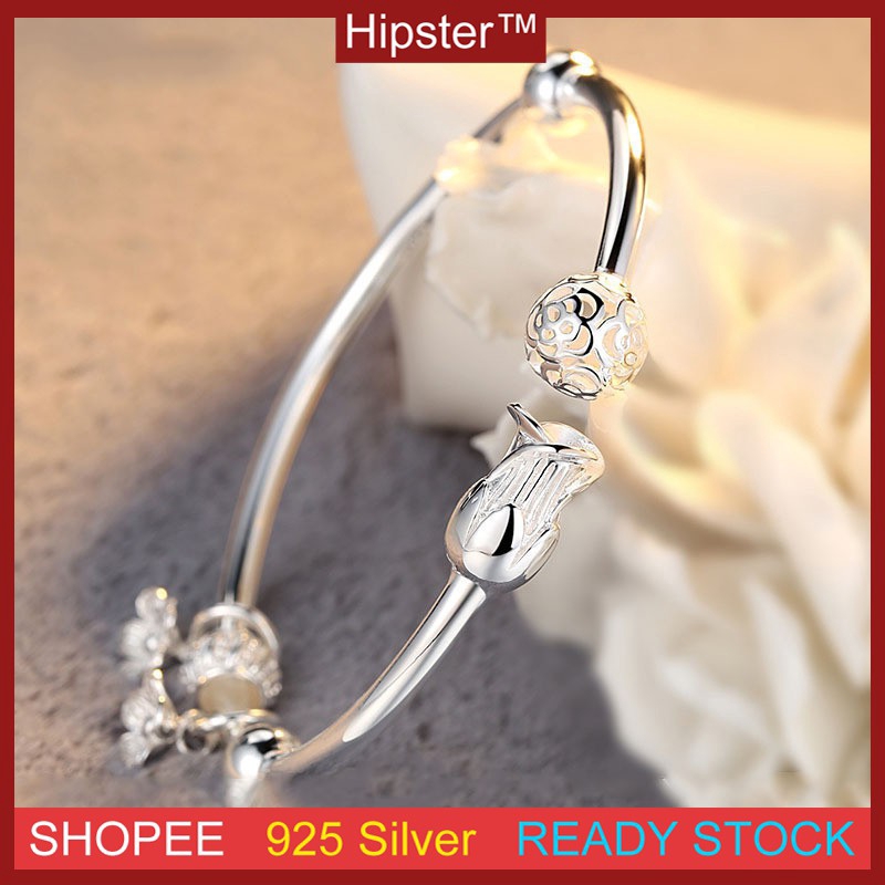 Vòng tay bạc hình hoa tinh tế