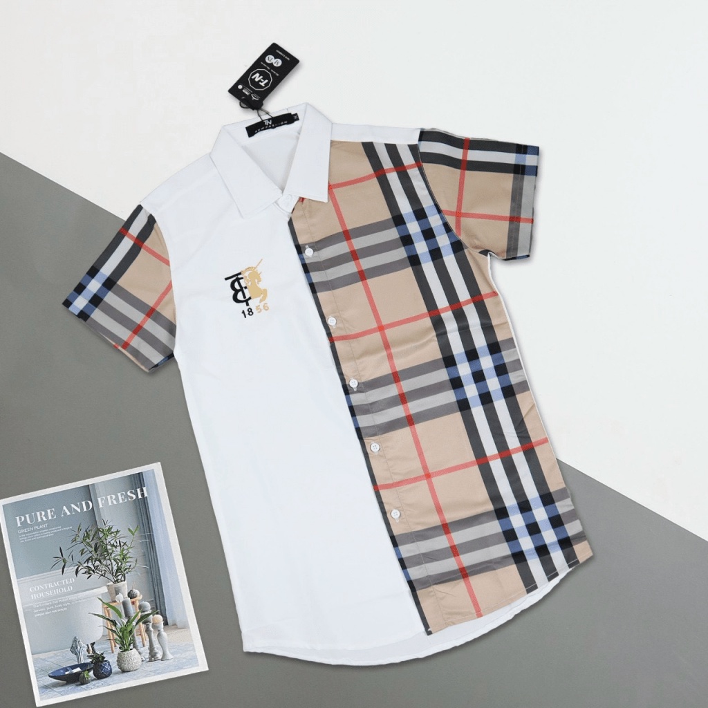 Áo sơ mi nam phối nửa sọc thêu logo phong cách bảnh bao sang trọng đẳng cấp [NEW UNISEX]