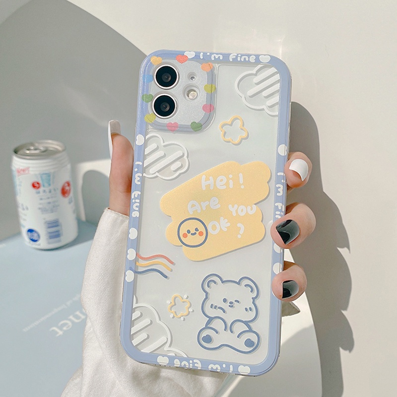 Ốp Điện Thoại Viền Thẳng In Hình Gấu Đám Mây Cho IPhone 13promax 12 11 7Plus X XR XSMAX